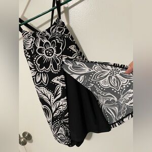 American Beach Black White Floral 2 Piece Bathing Suit flap open front size 8